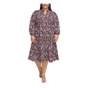 JESSICA HOWARD Womens Navy Blouson Sleeve Split Fit + Flare Dress Plus 20W